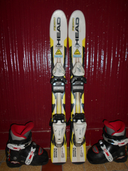 Detské lyže HEAD SUPERSHAPE 77cm + Lyžiarky 17,5cm, SUPER STAV