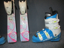 Juniorské lyže HEAD NICE ONE 117cm + Lyžiarky 24,5cm, VÝBORNÝ STAV