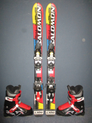 Detské lyže SALOMON EQUIPE 100cm + Lyžiarky 20,5cm, VÝBORNÝ STAV