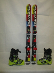 Detské lyže SALOMON EQUIPE 110cm + Lyžiarky 23,5cm, VÝBORNÝ STAV