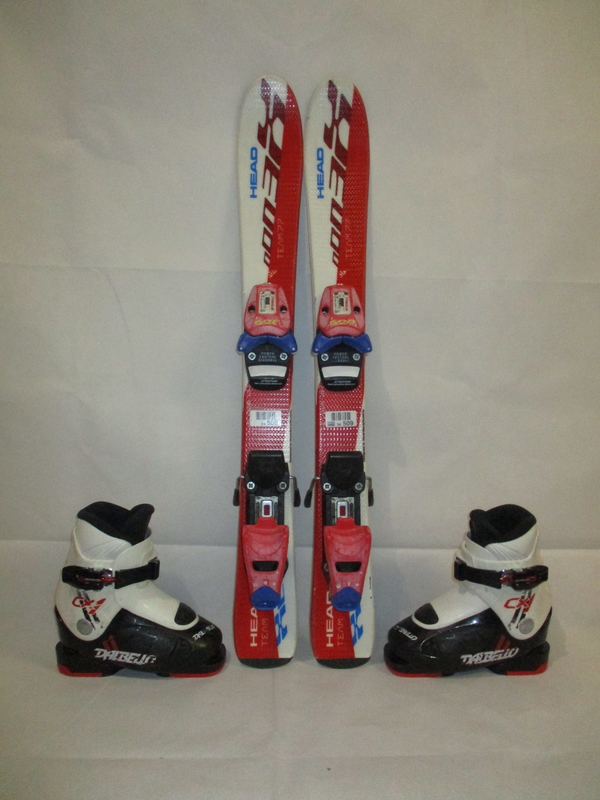 Detské lyže HEAD XENON TEAM 77cm + Lyžiarky 17,5cm, VÝBORNÝ STAV
