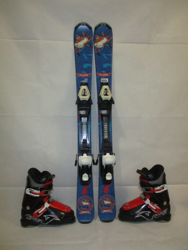 Detské lyže TECNO PRO PLANES 100cm + Lyžiarky 21,5cm, SUPER STAV