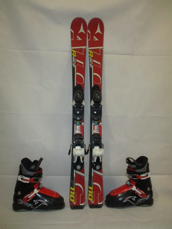 Detské lyže ATOMIC RACE 110cm + Lyžiarky 22,5cm, VÝBORNÝ STAV